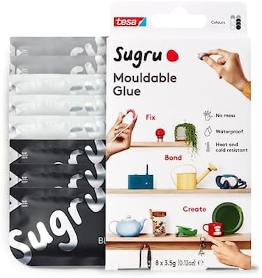 Tesa Sugru Tesa Super Glue - Waterproof Glue for Home ImprovementCraft Glue Tasks - Use as Wood Glue, Poster Putty or Silicone Adhesive for RepairingBonding - 8 Pack - Black, WhiteGray (3. 5g/ea.