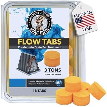 أقراص Leak Saver HVAC Guys Flow Tabs بتقنية Gel Lock - عبوة من 18 قرصًا - تحافظ على نظافة أحواض التصريف، وتمنع الفيضان، يدوم قرص 3 أطنان حتى 3 أشهر - قرص واحد يعادل 18 قرصًا عاديًا (324 قرصًا إجمالاً