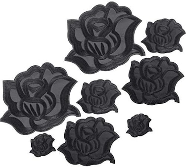 WILLBOND Black Rose Fabric Patches Rose Flower Repair Patches 4 Size Sew on or Iron on Applique Patches for Jacket Jeans Clothes Hats Shoes Bags (8 Pieces.
