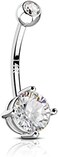 COCHARM 14K Gold Belly Button Rings for Women Nickel Free 14K Solid Gold Belly Rings Round CZ Real Gold Belly Navel Piercing Jewelry, White Gold, cubic-zirconia.