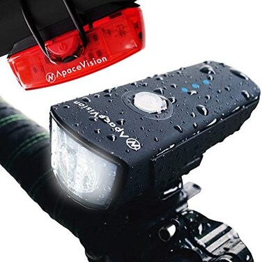 Apace Vision XPRO-LUME Bike Lights USB Rechargeable - Powerful 500 Lumens Bicycle Front Light - Super Bright IPX5 Waterproof MTB Road Commuter Front Back Cycle Lights.