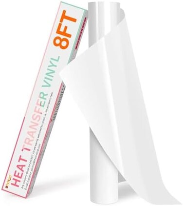 HTVRONT HTV Vinyl Rolls Heat Transfer Vinyl - 12" x 8ft White HTV Vinyl for Shirts, Iron on Vinyl for CricutCameo - Easy to CutWeed for Heat Vinyl Design (White.
