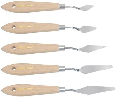 AebDerp 5pcs Big Palette Knives for Oil, Canvas, Acrylic Painting Tool Set - Stainless Steel Blades, Wooden Handles.