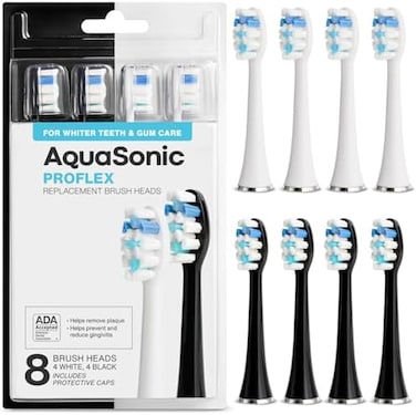 AquaSonic Duo PRO 8-pack replacement brush heads - Upgraded ProFlex Brush Heads For Improved Plaque Removal - Genuine AquaSonic.
