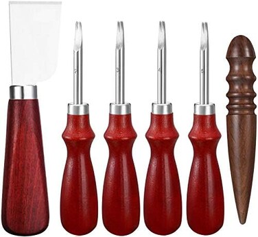 Honoson 6 Pcs Leather Knife Set, Including 4 Leather Edge Bevelers, Leather Cutting Knife Skiving Knife, Sandalwood Edge Leather Burnisher Tool for DIY Leather Craft,1. 5 mm 1. 2 mm 1. 0 mm 0. 8 mm.