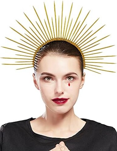 Fantherin Mary Halo Crown Headband Spiked Halo Crown Sunburst Goddess Headpiece for Cosplay Halloween Costume Party.