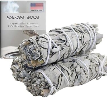 Ancientveda White Sage Smudge Sticks 3 Pack for Cleansing House, Meditation, Yoga, Negative Energy Cleanse, and Smudging with Starter Guide4 Inch Organic California White Sage Bundles.