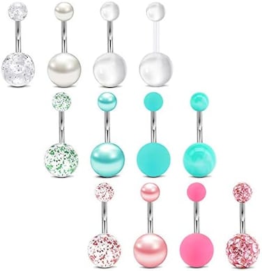 MODRSA Belly Button Ring Surgical Steel Belly Rings for Women Hypoallergenic Belly Button Rings Clicker Belly Button Ring Belly Piercing Silver Rose Gold Pink Black Navel Rings for Women.