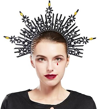 Fantherin Mary Halo Crown Headband Spiked Zip Tie Halo Crown Sunburst Goddess Headpiece with Crystal.