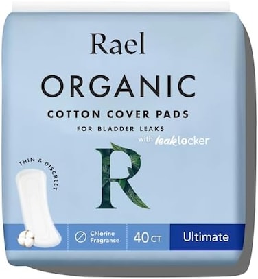 Rael Incontinence Pads for Women, Organic Cotton Cover - Postpartum Essential, Heavy Absorbency, Bladder Leak Control, 4 Layer Core with Leak Guard Technology, Long Length (Ultimate, 40 Count.