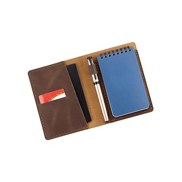 Fasjosma Leather Cover Compatible for Rite in the Rain Top Spiral Notebook, Handmade 3" x 5" Top bound Notebook Cover Writing Pads Holder, Mini Pocket notepad holder - Brown.