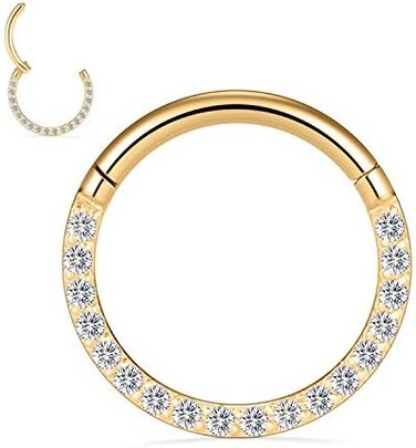 PEAKLINK 16G 18G 316L Stainless Steel CZ/OPAL Septum Piercing Septum Clicker Ring Hinged Nose Ring Daith Earrings Conch Piercing Jewelry Helix Cartilage Tragus Lobe Belly Hoop Earring.