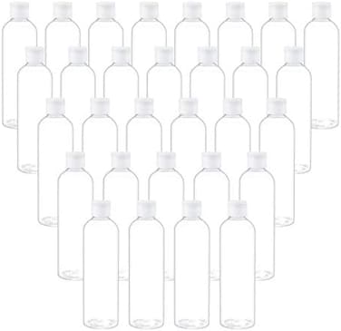 Trendbox 8oz/250ml Clear Bottles with Flip Cap Lid BPA-Free Travel Containers For Shampoos,Lotions and Massage Oils - 30 Pack.
