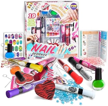FUN KIDZ Nail Polish Pens Combo Kit, Nail Art Kit For Girls Ages 6 And Up Peelable Nail Polish For With Glitter Acrylic Nail Stickers 3D Nail Decoration Accessories Kit.