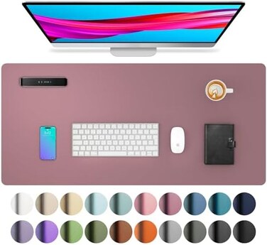 Aothia Leather Desk Pad Protector, Mouse Pad, Office Desk Mat, 31. 5" x 15. 7" Non-Slip PU Leather Desk Blotter, Laptop Desk Pad, Waterproof Desk Writing Pad for Office and Home (Dark Pink.
