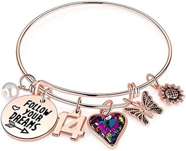Ursteel Birthday Gifts for Women Girls Bracelet, Birthday Charm Bracelets 10th 20th 30th 40th 50th 60th 70th 80th 90th Birthday Gift for Daughter, Sister, Friend, Teen Girls, Mom, Grandma, Metal.