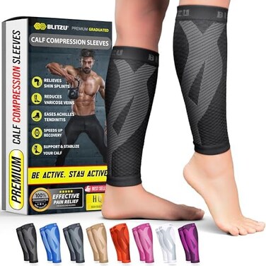 BLITZU Calf Compression Sleeve for MenWomen Footless Compression Socks Support Runners Leg Sleeve Shin Splints Pain Relief.