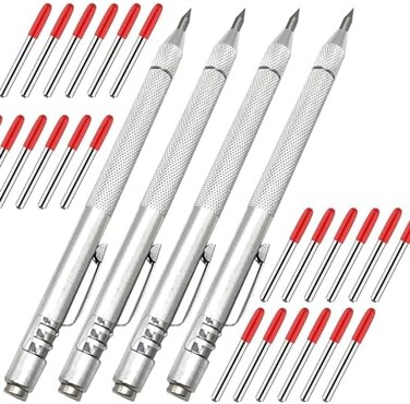 NEPAK 4 Pack Metal Scribe Tool,Tungsten Carbide Scriber Pen with Magnet, for Machinist,Engraving,Welding(with 24 Marking Tips.