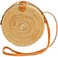 Novum Crafts Round Rattan Bag for Women - Handmade Straw Bags - Wicker Purse - Brown White Circle Crossbody Boho Bags.