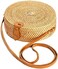 Novum Crafts Round Rattan Bag for Women - Handmade Straw Bags - Wicker Purse - Brown White Circle Crossbody Boho Bags.