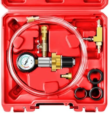 JIFETOR Cooling System Vacuum Purge Radiator Coolant Refill Tool Kit, Automotive Water Tank Pneumatic Vacuum Antifreeze Change Filler Set, with 4 Sizes Adapter Case Hose for Car Van SUV Truck.