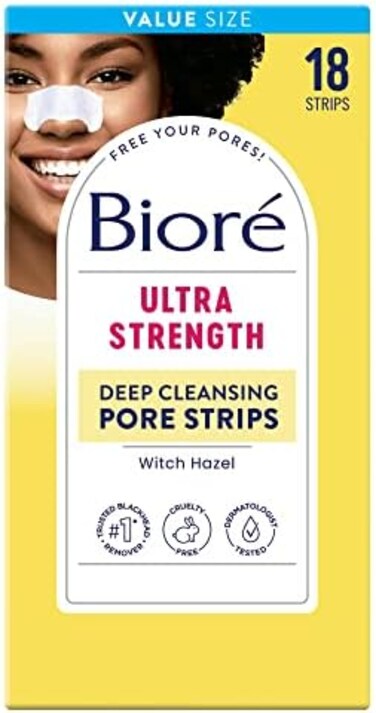 Bior&eacute; Biore Witch Hazel Blackhead Remover Pore Strips, Nose Strips, Clears Pores up to 2x More than Original Pore Strips, features C-Bond Technology, Oil-Free, Non-Comedogenic Use, 18 Count.