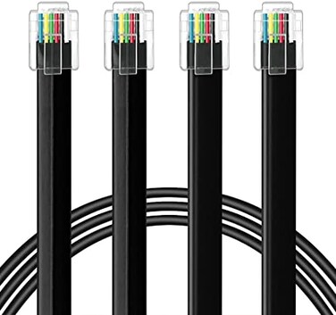 NECABLES 2Pack RJ12 Cable 6ft Phone Cord RJ12 6P6C Male to Male Straight Wired for Both Data and Voice Use Black - 6 Feet.