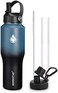 SENDESTAR Water Bottle 32oz,2 Lids(Straw lid,Wide Mouth Stainless Steel Vacuum Insulated Double Wall Keep Liquids Cold or Hot All Day,Sweat Proof Sport Design,Fit Car Cup Holder(Dark blueBalck.