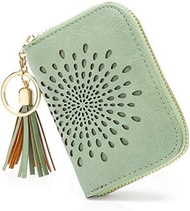 APHISON RFID Credit Card Holder Zipper Card Case Keychain Small Wallet for Women, 0-5GREEN（single zip, Modern.