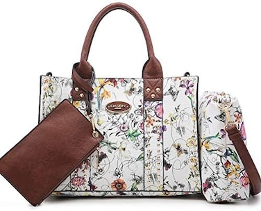 Dasein Purses Handbags for Women Tote Wallet Set Top Handle Satchel Shoulder Hobo Bag 3pcs, A1 White Flower, Medium.
