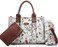 Dasein Purses Handbags for Women Tote Wallet Set Top Handle Satchel Shoulder Hobo Bag 3pcs, A1 White Flower, Medium.