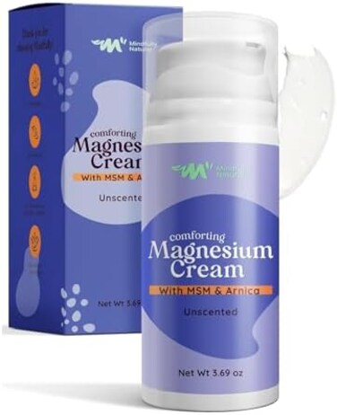Mindfully Natural Magnesium Cream For Kids and Babies - Calming Body Lotion for Bedtime - Magnesium Chloride with Arnica and MSM in Organic AloeShea Butter Base 3. 69 oz (Unscented.