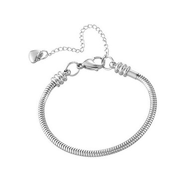 TGLS Women European Charm Bracelet Stainless Steel 7" Snake Chain Bracelet Fits Charms Bead.