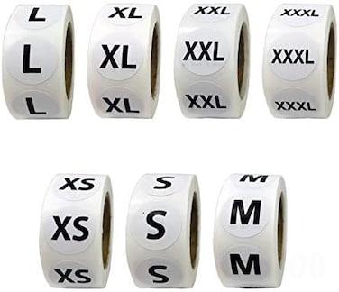 FuraHa 3500 PCS Clothing Size Stickers Labels 7/8" Round Self Adhesive Size Stickers for Clothing T Shirts Retail, 7 Sizes (XS, S, M, L, XL, XXL, XXXL.