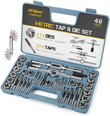 Hi-Spec 40-PC Metric Tap and Die Set &ndash; Complete M3 to M12 TappingThreading Kit with Accessories.
