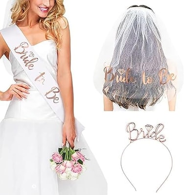 Delphinus Bride to Be SashHeadband Tiara Set, Pack of 3.