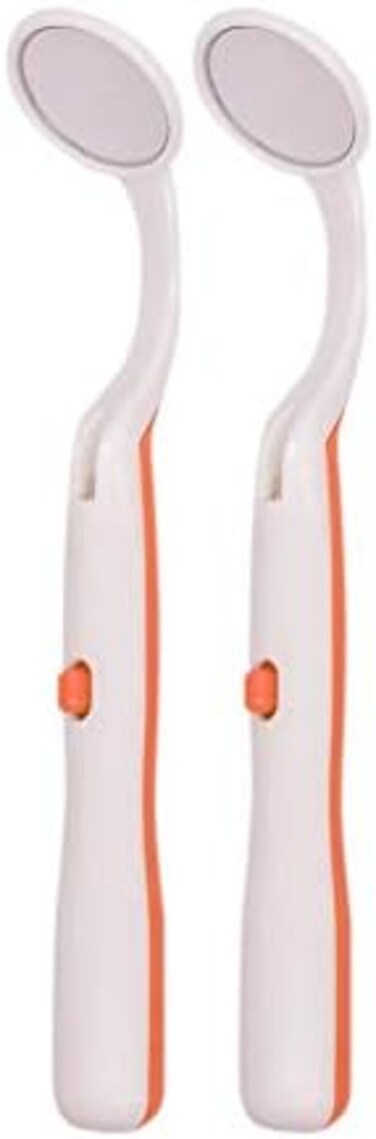 RZJZGZ Dental Mirror LED Lighted Mirror Teeth Inspection Mirror Anti Fog Curve Angle Dentist Oral Care Tool（2pcs(Orange.