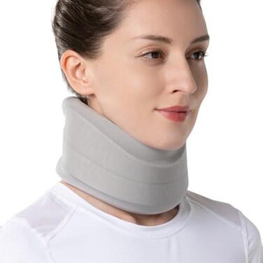 VELPEAU Neck Brace for Neck Pain and Support, Soft Cervical Collar for Sleeping, Vertebrae Whiplash Wrap Aligns, StabilizesRelieves Pressure in Spine for WomenMen(Grey, Medium 3&Prime;.