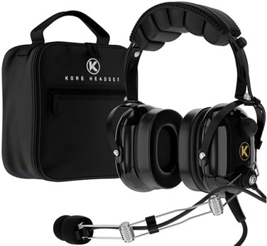 KORE AVIATION P1 General Aviation Headset for PilotsMono, Passive Noise Reduction, Noise Canceling Microphone, Acoustic Ear Cup, AUX Port, GA Dual Plug with Headset Bag (2 Items.