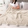 PAVILIA Cream Sherpa Throw Blanket for Couch, Pom PomFluffy Plush Soft Blanket for Sofa BedShaggy Warm Fuzzy Fleece BlanketCozy Decorative Beige Ivory Pompom Throw, 50x60.