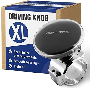 Top Life XL Steering Wheel Knob for Truck - Black Leather, 4. 45 Inch Diameter - Ideal for Thick Steering Wheels, Vans, Pickup Trucks, Semi, SportTuning Wheels - Facilitates Maneuvers.