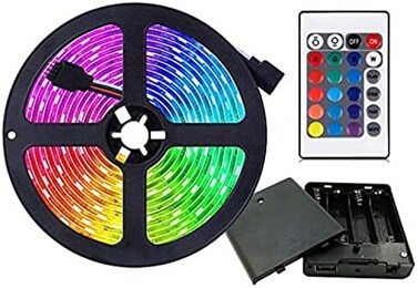 PINSAN Battery Powered LED Strip Lights, 9. 8ft 24-Keys Remote Controlled, DIY Indoor and Outdoor Decoration.