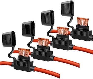 حامل فيوزات Qizpcer عيار 10 - حامل فيوزات خطي عيار 10 AWG مع فيوزات شفرة ATC 40 أمبير (عبوة من 4 قطع).