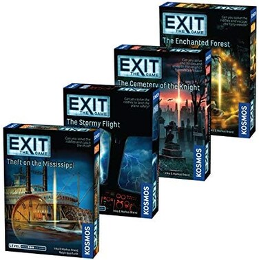 Thames &amp; Kosmos EXIT: The Game 4-Pack Escape Room BundleSeason 4Theft on the MississippiStormy FlightCemetery of the KnightEnchanted ForestFamily-Friendly, Cooperative Game1 to 4 Players.