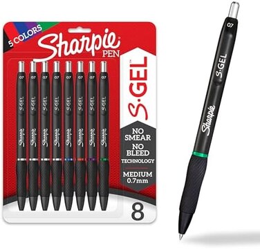 Sharpie S-Gel, Gel Pens, Medium Point (0. 7mm, Assorted Colors, 8 Count.