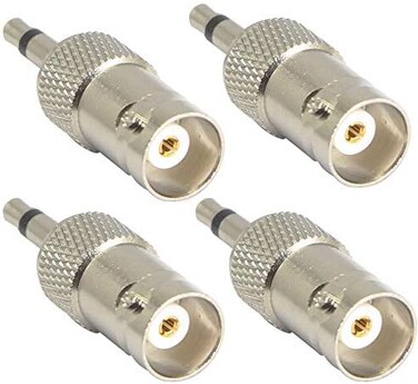 XMSJSIY 3. 5mm Mono to BNC Adapter, BNC Female Jack to 1/8" TS Male Plug Nickel-Pated Bidirection Connector for Antenna Radio CCTV DVR Camera and More (4 Pack.