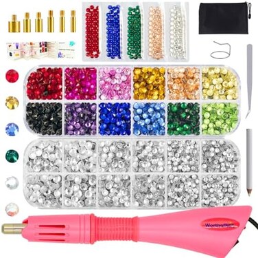Worthofbest Hotfix Rhinestone Applicator with 3400 Pcs Hot Fix Rhinestones, Bedazzler Kit with Rhinestones, Bedazzle Tool Gun for Clothing, Clothes, Fabric - 3mm 4mm 5mm SS10/SS16/SS20.