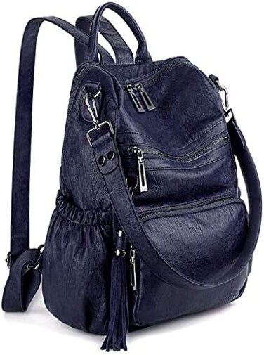 UTO Women Backpack Purse PU Washed Leather Convertible Ladies Rucksack Tassel Zipper Pocket Shoulder Bag.