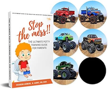 CRADLE PLUS PREGNANCY BABY &amp; TODDLERS Potty Training Seat Magic StickerMonster Truck Potty Training Toilet Color Changing Sticker5 Pack Toilet targets for potty training boysUse with or Without Potty