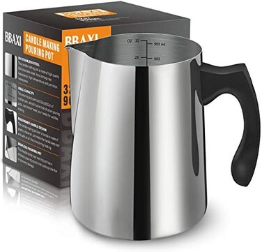 BBAXI (pot- Candle Making Pouring Pot, 950ml Double Boiler Wax Melting Pot, 304 Stainless Steel Candle Making Pitcher with Heat-Resistant Handle and Dripless Pouring Spout Design.